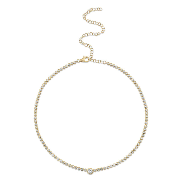 Shy Creation 2 7/8ctw Diamond Yellow Gold Bezel Tennis Necklace