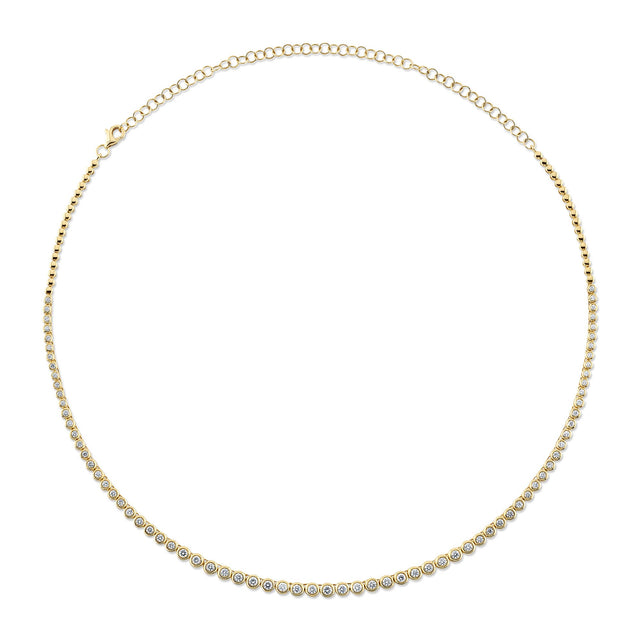 Shy Creation 2ctw Bezel-Set Round Diamond Yellow Gold Tennis Necklace