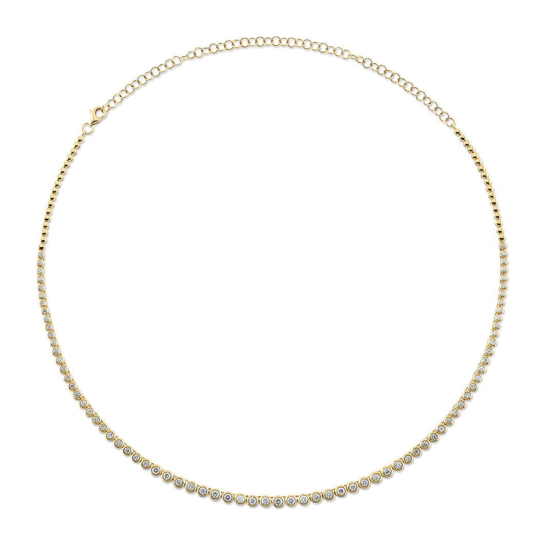 Shy Creation 2ctw Bezel-Set Round Diamond Yellow Gold Tennis Necklace