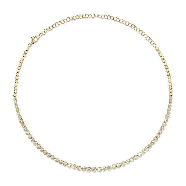 Shy Creation 3 1/2ctw Diamond Bezel Yellow Gold Tennis Necklace