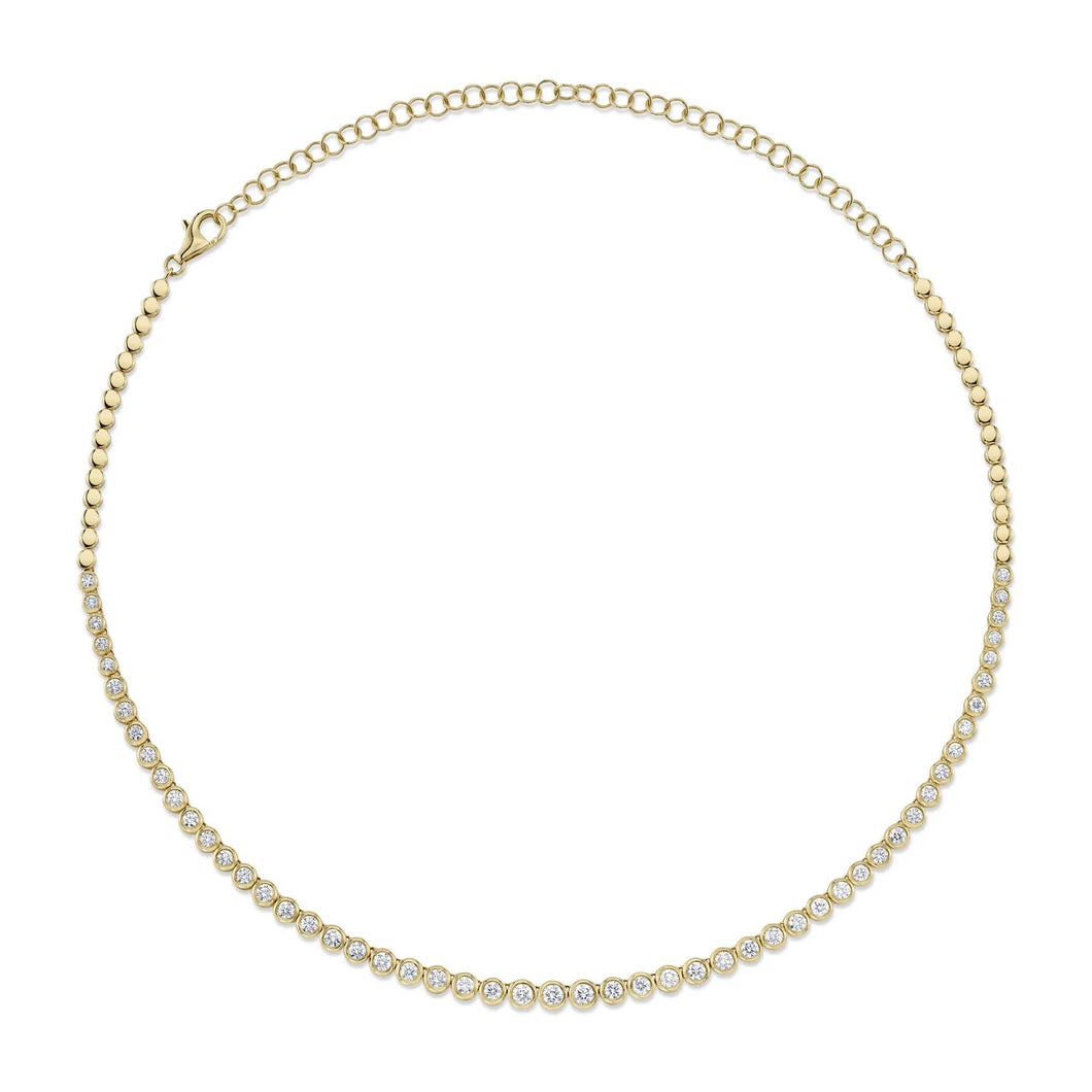 Shy Creation 3 1/2ctw Diamond Bezel Yellow Gold Tennis Necklace