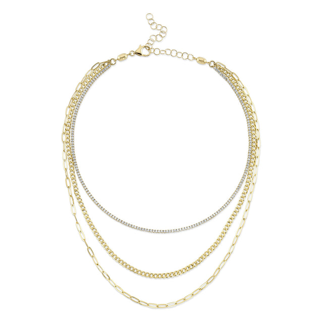 Shy Creation 3 1/8ctw Diamond Yellow Gold Triple Layer Necklace