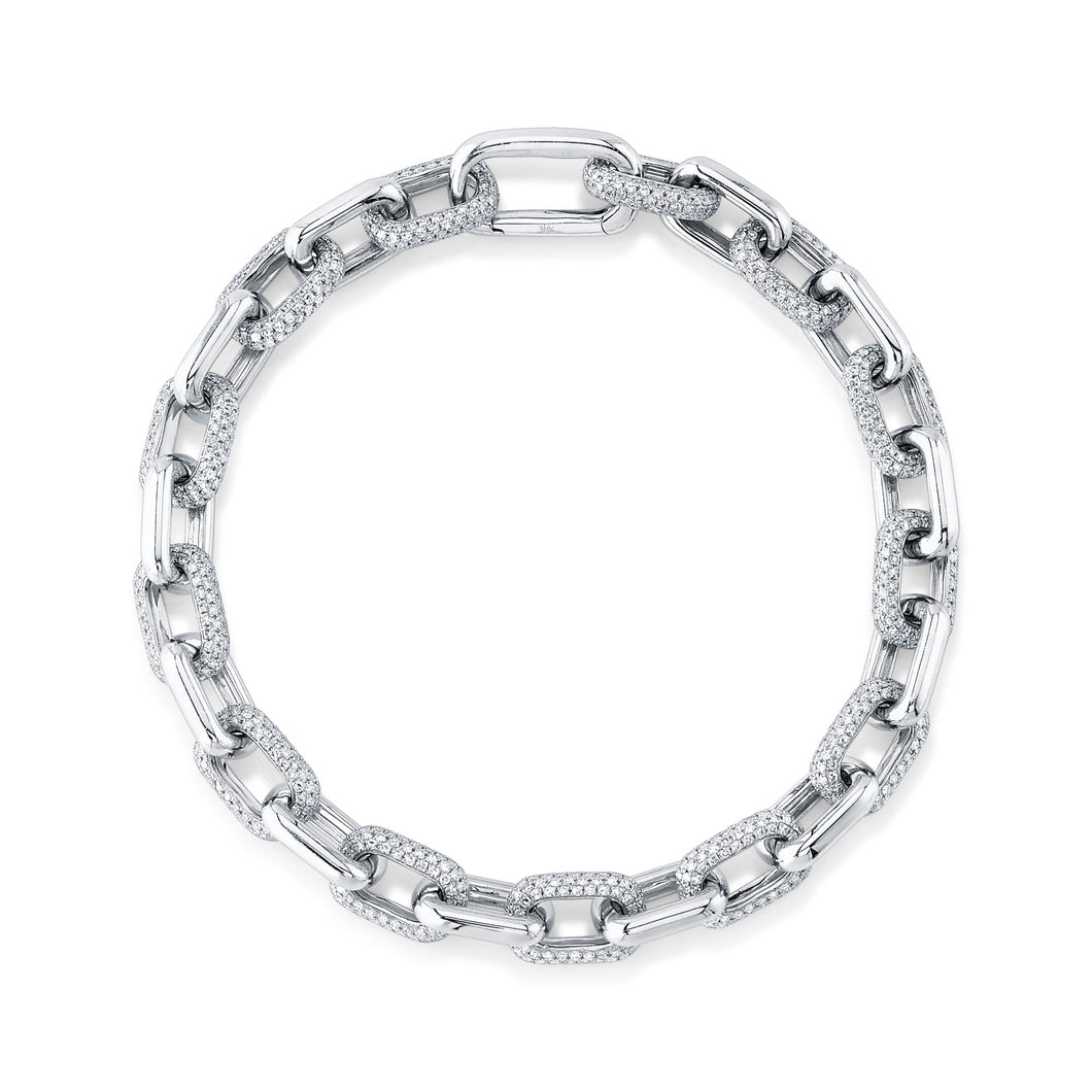 Shy Creation 3 5/8ctw Diamond Pave White Gold Paperclip Link Bracelet