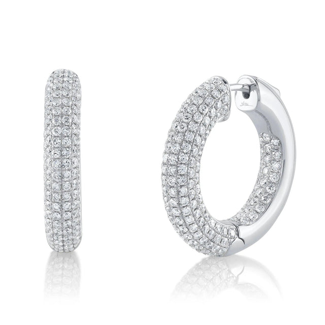 Shy Creation 3 7/8ctw Diamond Pave Inside Out White Gold Hoop Earrings