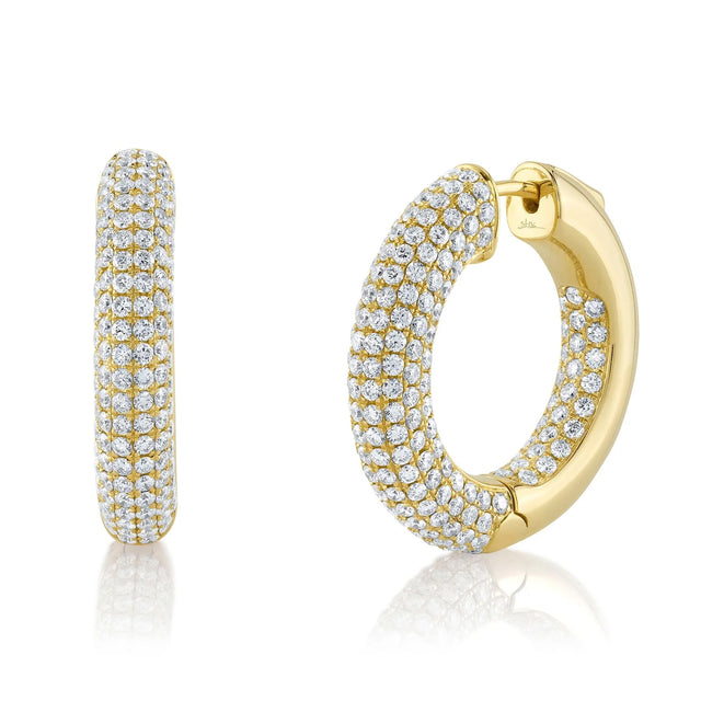 Shy Creation 3 7/8ctw Diamond Pave Inside Out Yellow Gold Hoop Earrings