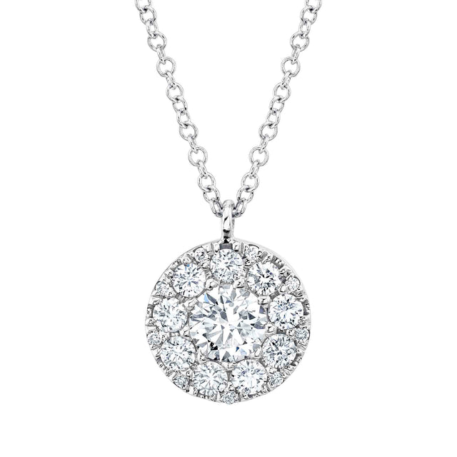 Shy Creation 3/4ctw Diamond Halo White Gold Pendant Necklace