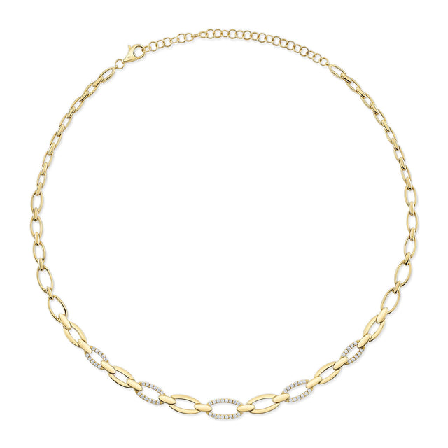 Shy Creation 3/4ctw Diamond Oval Link Yellow Gold Necklace