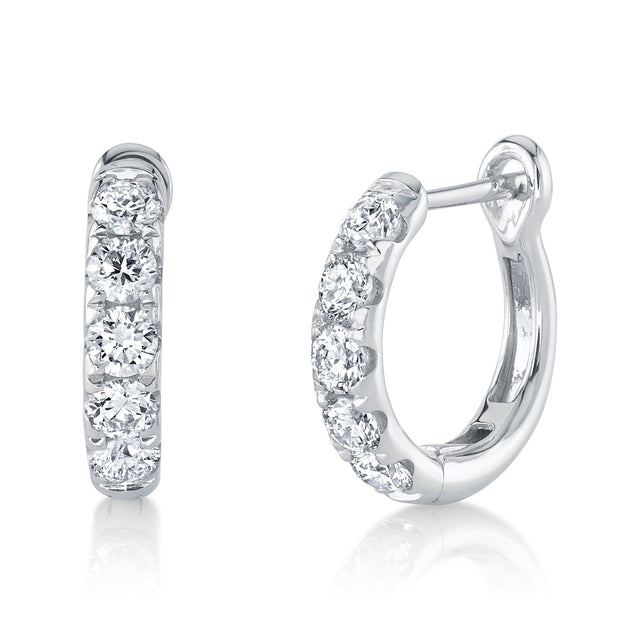 Shy Creation 3/4ctw Diamond White Gold Huggie Hoop Earrings
