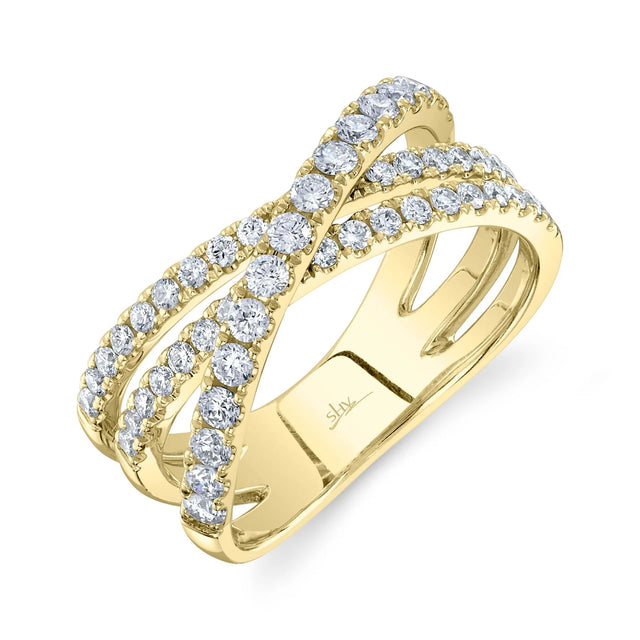 Shy Creation 3/4ctw Diamond Yellow Gold Bridge Ring - Size 7