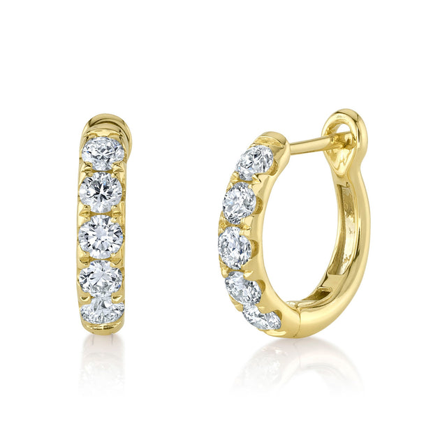 Shy Creation 3/4ctw Round Diamond Yellow Gold Huggie Earrings