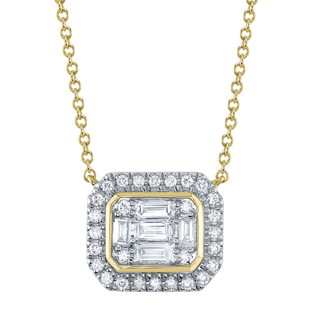 Shy Creation 3/8ctw Baguette and Round Diamond Yellow Gold Necklace