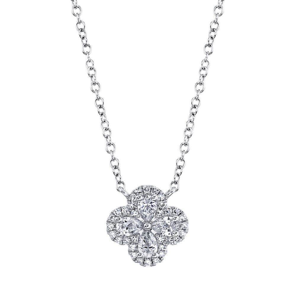 Shy Creation 3/8ctw Diamond Clover White Gold Necklace