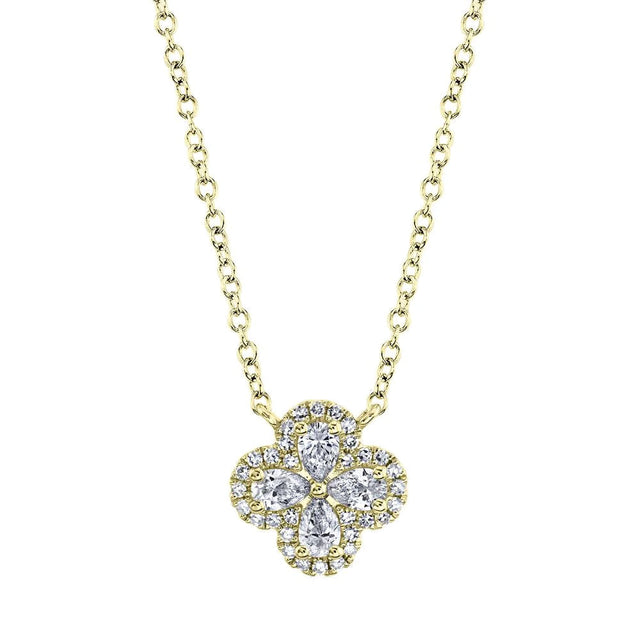 Shy Creation 3/8ctw Diamond Clover Yellow Gold Necklace