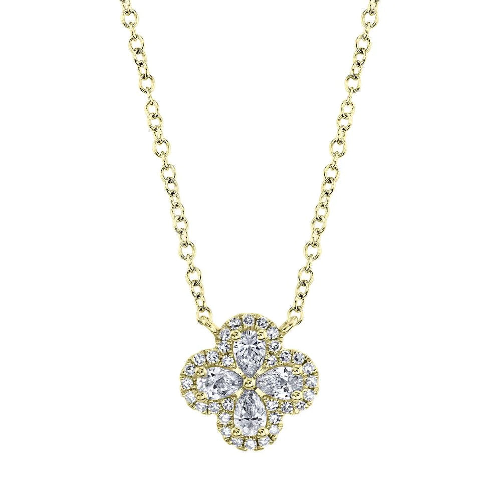 Shy Creation 3/8ctw Diamond Clover Yellow Gold Necklace