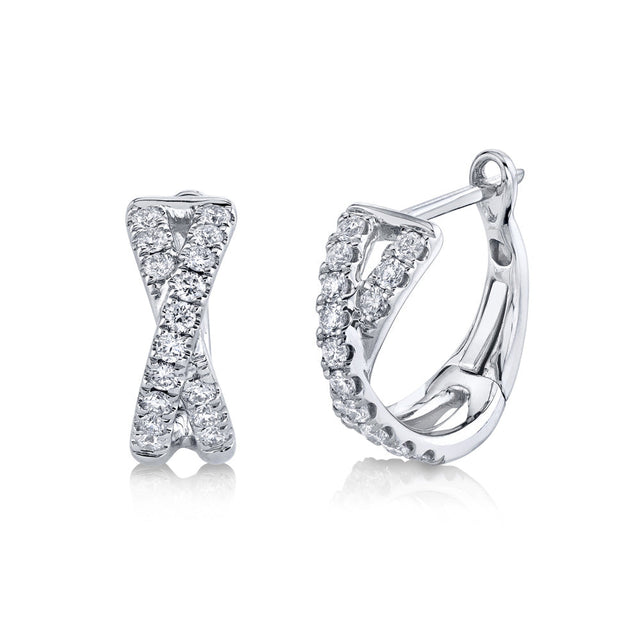 Shy Creation 3/8ctw Diamond Crossover White Gold Huggie Hoop Earrings