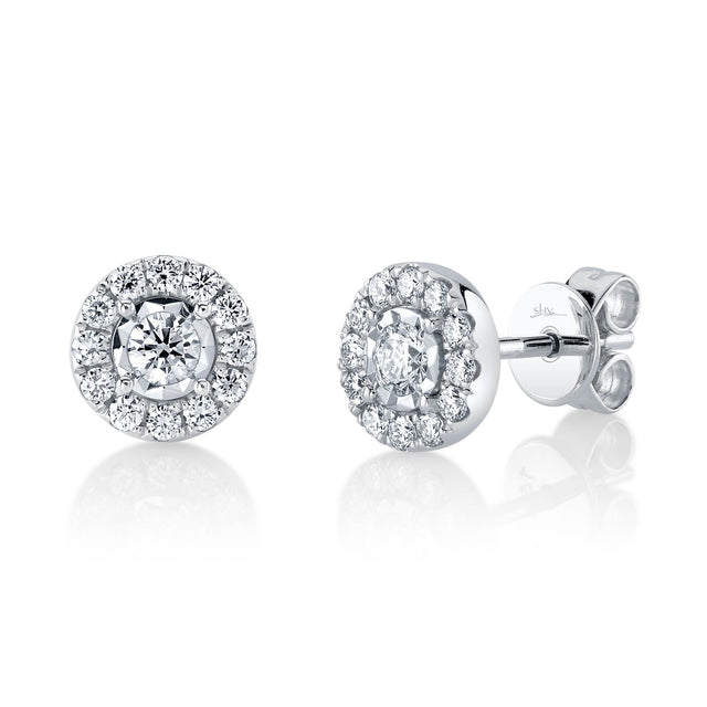 Shy Creation 3/8ctw Diamond Halo White Gold Stud Earrings