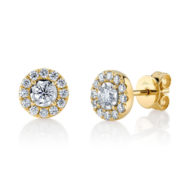 Shy Creation 3/8ctw Diamond Halo Yellow Gold Stud Earrings