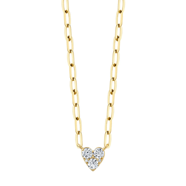Shy Creation 3/8ctw Diamond Heart Yellow Gold Paperclip Link Necklace