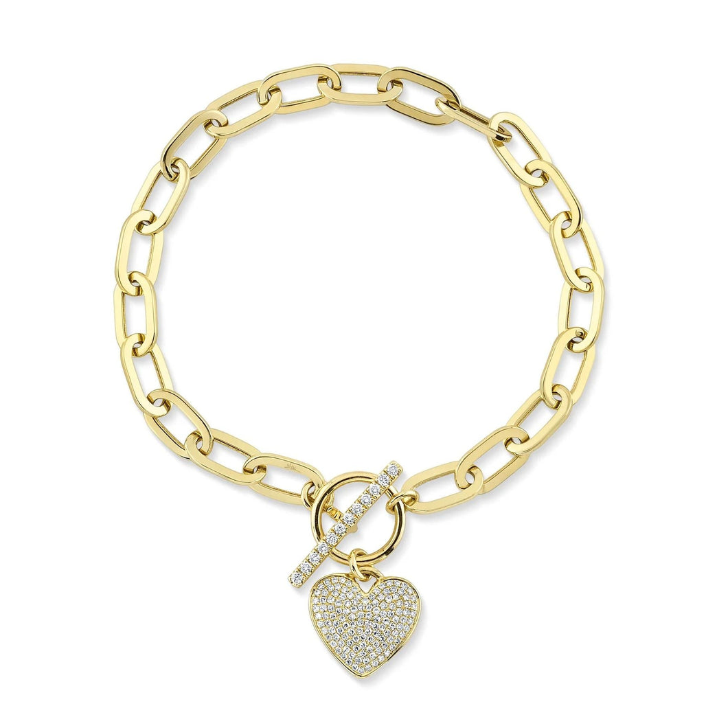 Shy Creation 3/8ctw Diamond Pave Heart Yellow Gold Paperclip Link Bracelet