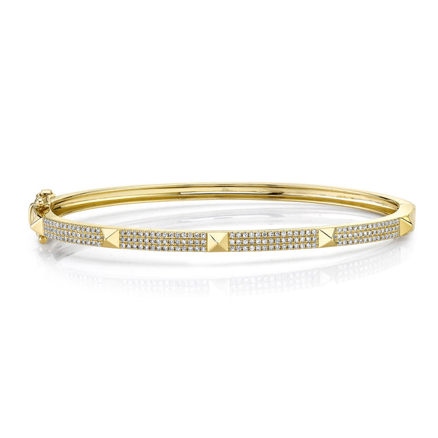Shy Creation 3/8ctw Diamond Pave Pyramid Stud Yellow Gold Bangle Bracelet
