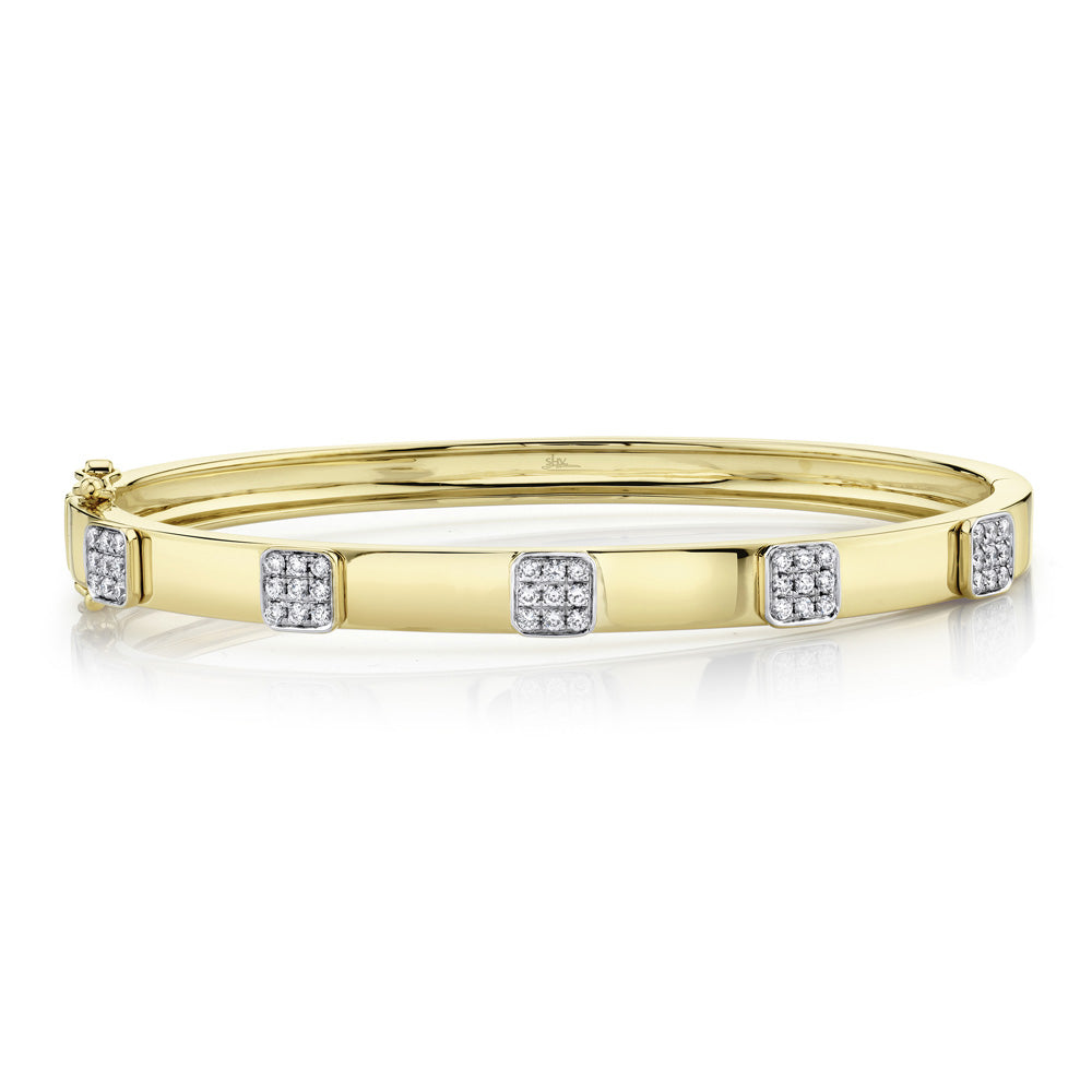 Shy Creation 3/8ctw Diamond Square Station Yellow Gold Bangle Bracelet