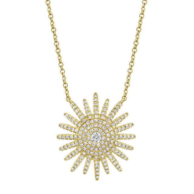 Shy Creation 3/8ctw Diamond Starburst Yellow Gold Necklace