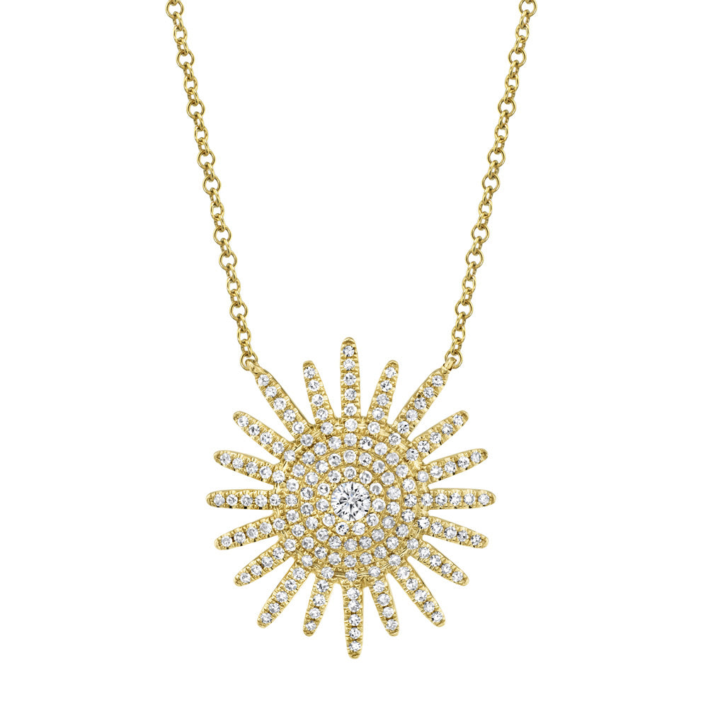 Shy Creation 3/8ctw Diamond Starburst Yellow Gold Necklace