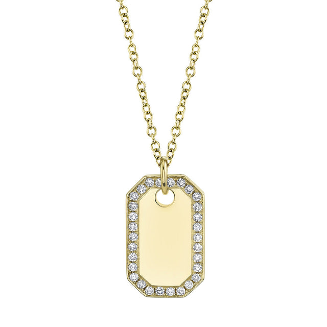 Shy Creation 3/8ctw Diamond Yellow Gold Dog Tag Pendant Necklace