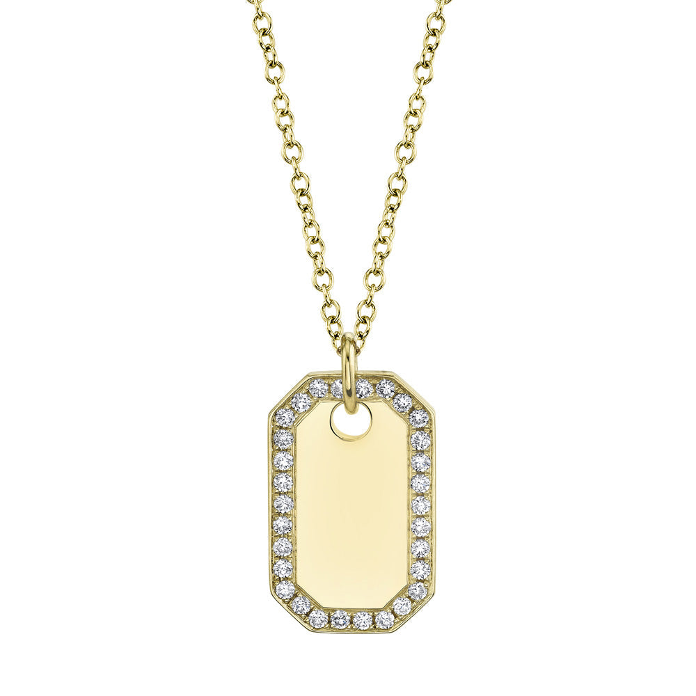 Shy Creation 3/8ctw Diamond Yellow Gold Dog Tag Pendant Necklace