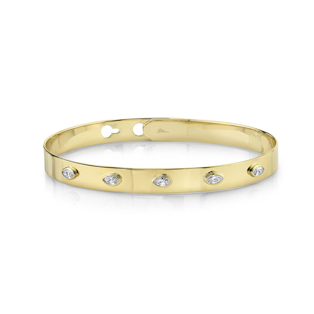 Shy Creation 3/8ctw Marquise Diamond Yellow Gold Bangle Bracelet