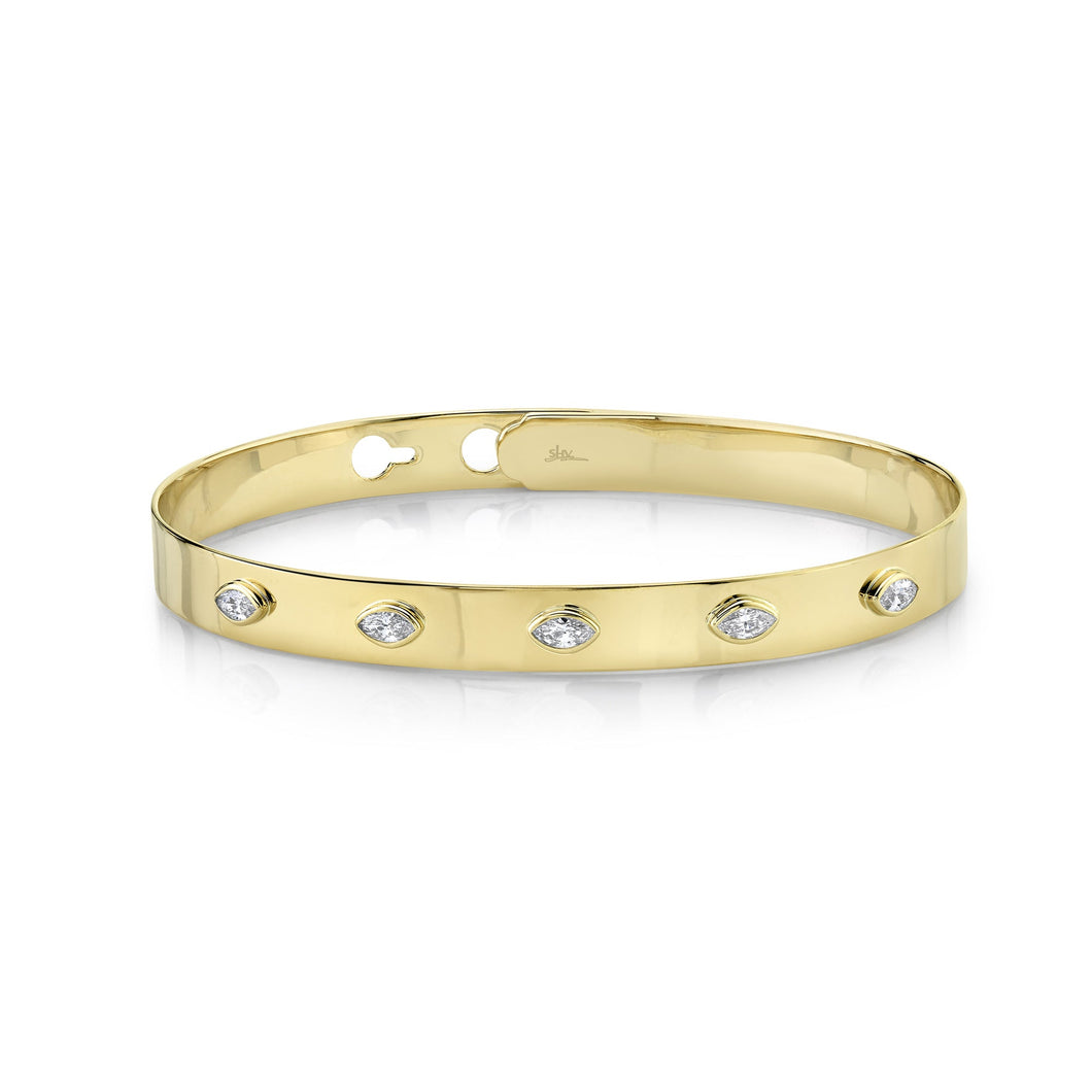 Shy Creation 3/8ctw Marquise Diamond Yellow Gold Bangle Bracelet