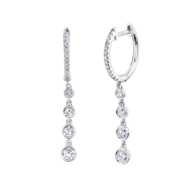 Shy Creation 3/8ctw Round Diamond White Gold Hoop Drop Earrings