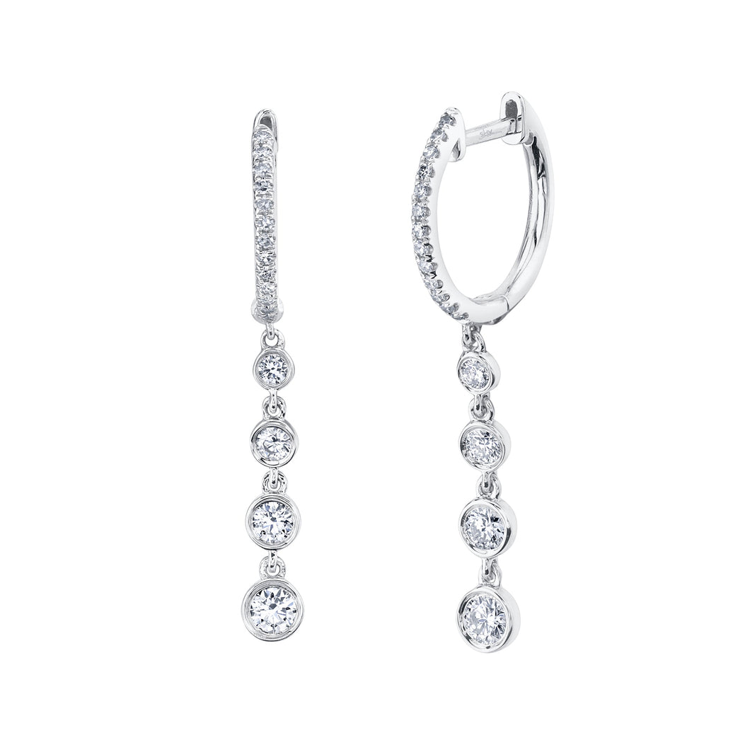Shy Creation 3/8ctw Round Diamond White Gold Hoop Drop Earrings