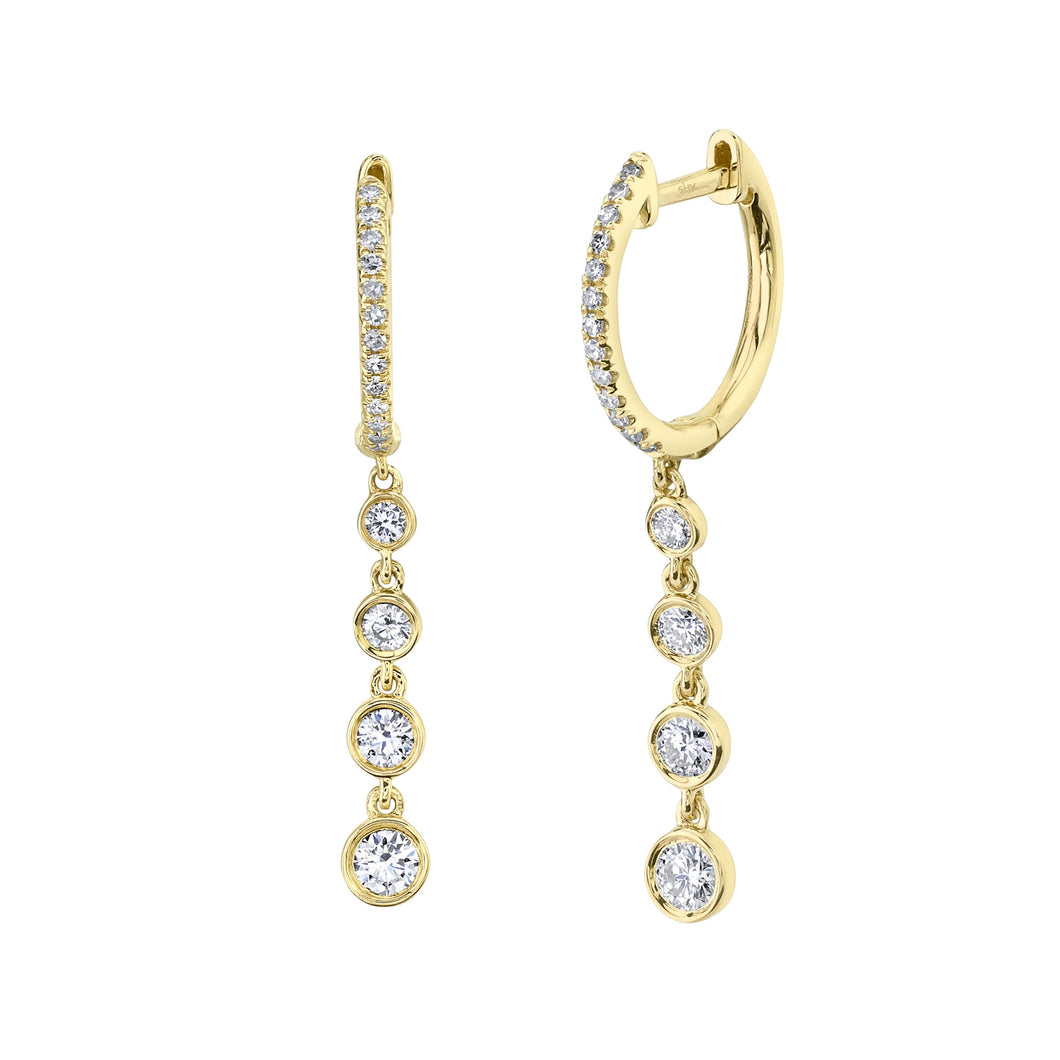 Shy Creation 3/8ctw Round Diamond Yellow Gold Hoop Drop Earrings