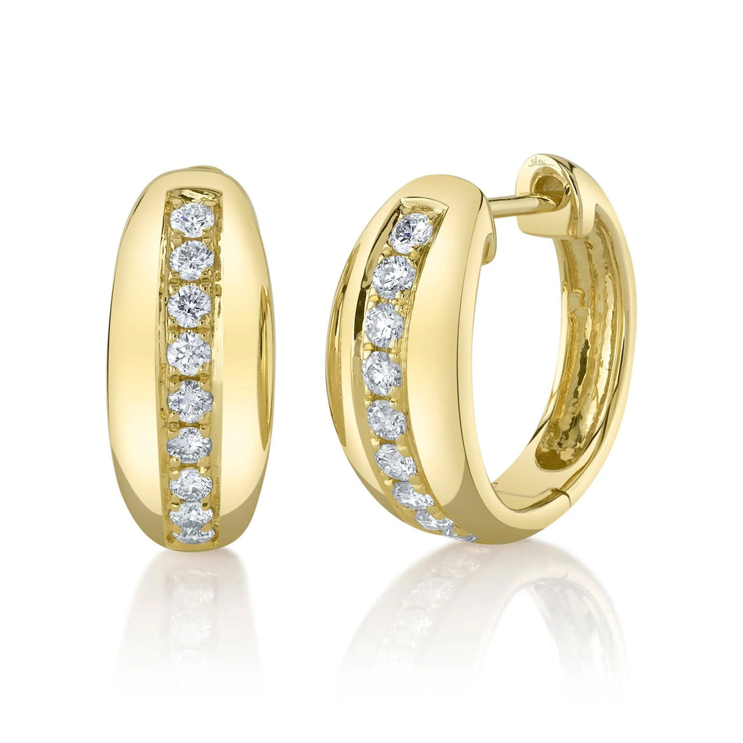Shy Creation 3/8ctw Round Diamond Yellow Gold Huggie Hoop Earrings
