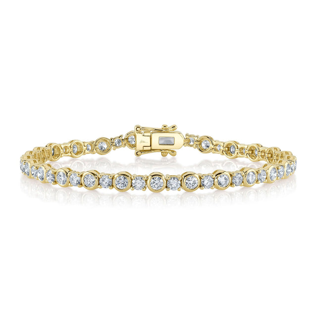 Shy Creation 4 5/8ctw Bezel-Set Round Diamond Yellow Gold Tennis Bracelet