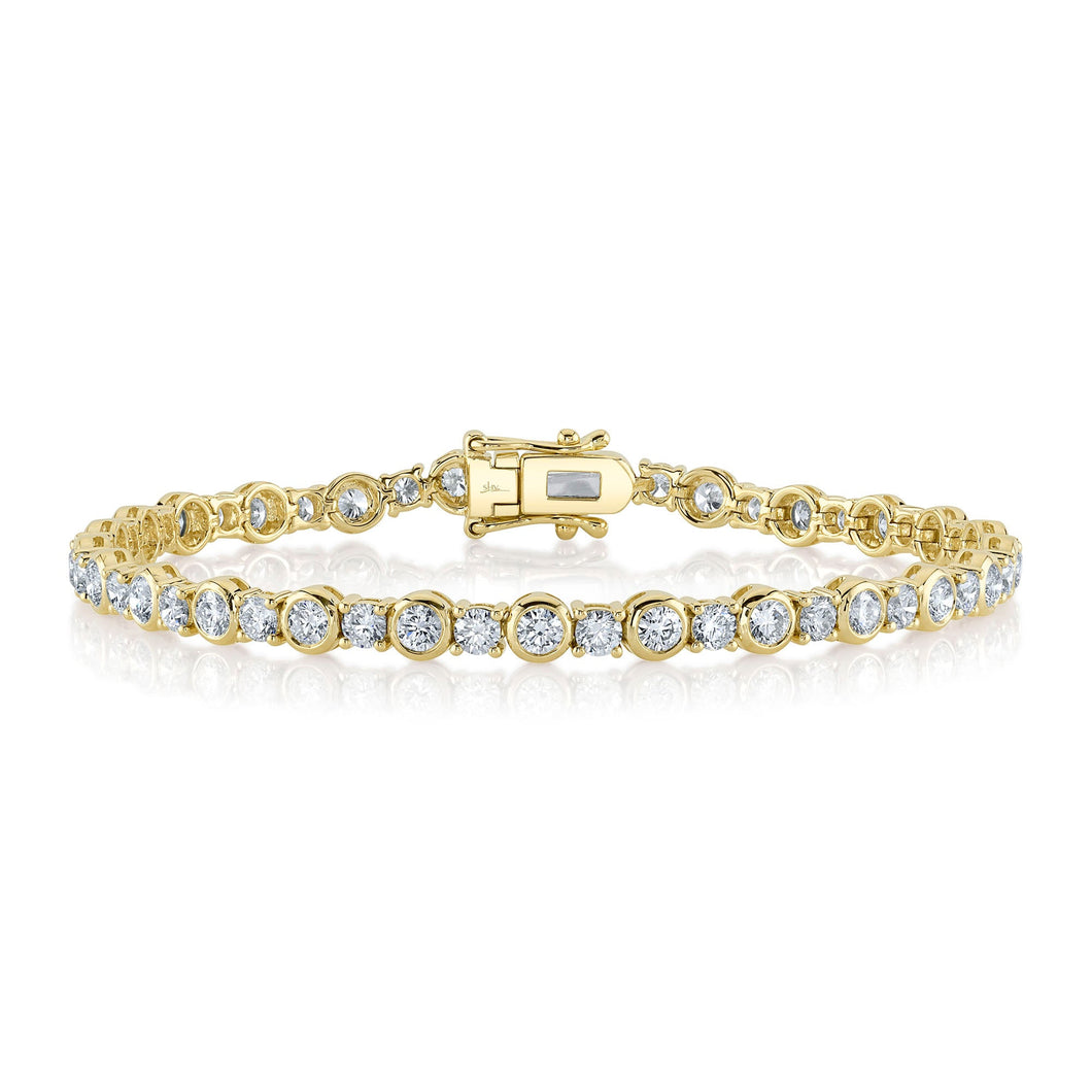 Shy Creation 4 5/8ctw Bezel-Set Round Diamond Yellow Gold Tennis Bracelet