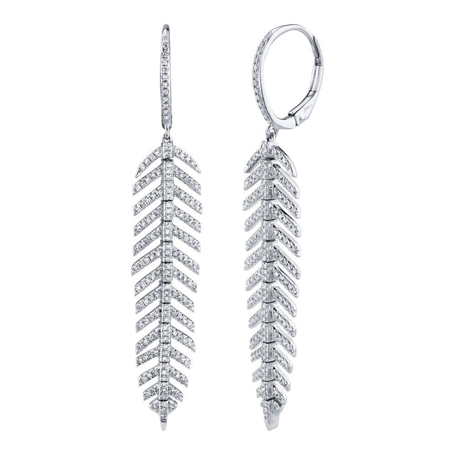 Shy Creation 5/8ctw Diamond Feather White Gold Drop Earrings