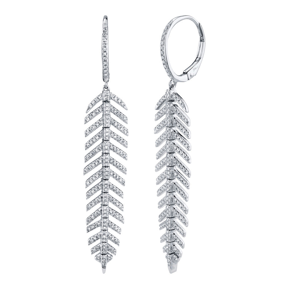 Shy Creation 5/8ctw Diamond Feather White Gold Drop Earrings