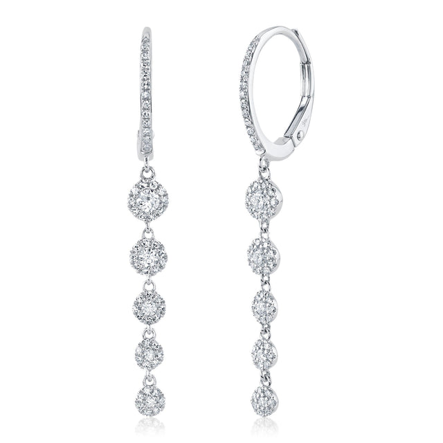 Shy Creation 5/8ctw Diamond Halo White Gold Drop Earrings