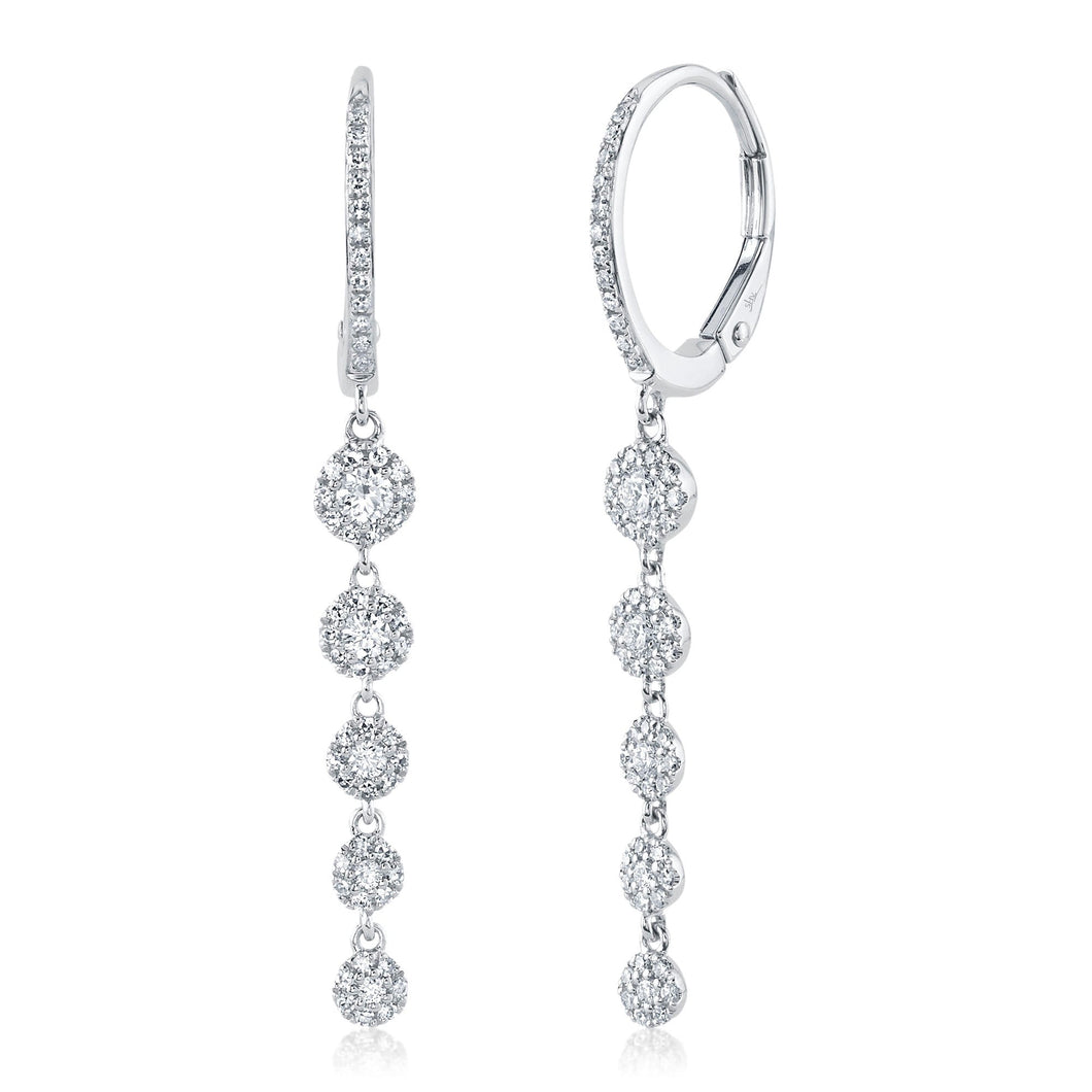 Shy Creation 5/8ctw Diamond Halo White Gold Drop Earrings