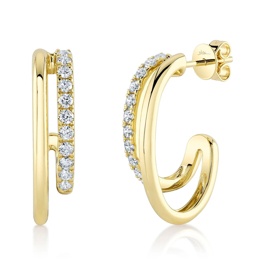 Shy Creation 5/8ctw Diamond Yellow Gold Hoop Earrings