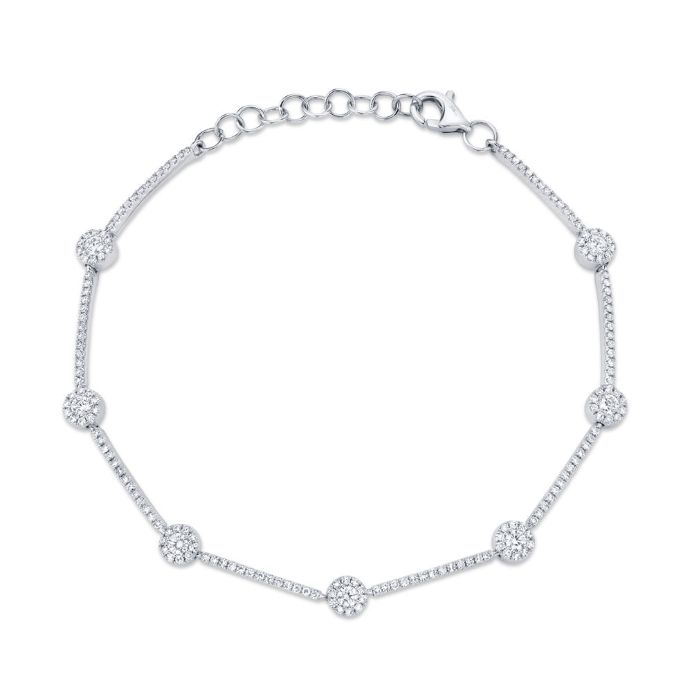 Shy Creation 7/8ctw Diamond Halo White Gold Bracelet
