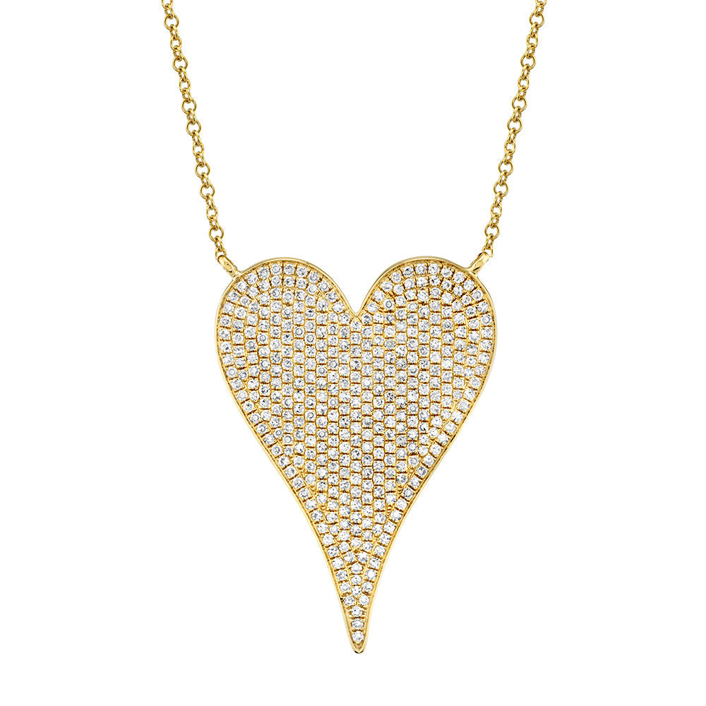 Shy Creation 7/8ctw Diamond Heart Yellow Gold Pendant Necklace