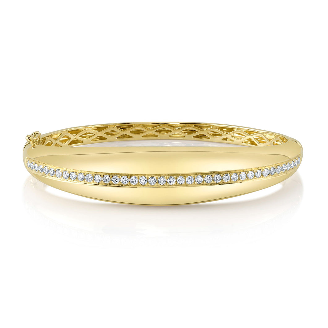 Shy Creation 7/8ctw Diamond Row Yellow Gold Bangle Bracelet