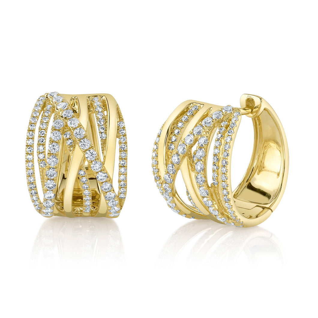 Shy Creation 7/8ctw Diamond Yellow Gold Bridge Hoop Earrings