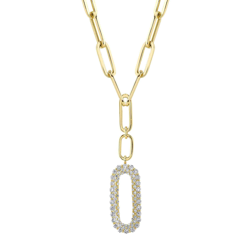Shy Creation 7/8ctw Diamond Yellow Gold Paper Clip Link Necklace