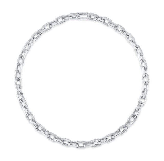 Shy Creation 8 3/4ctw Diamond Pave White Gold Link Necklace