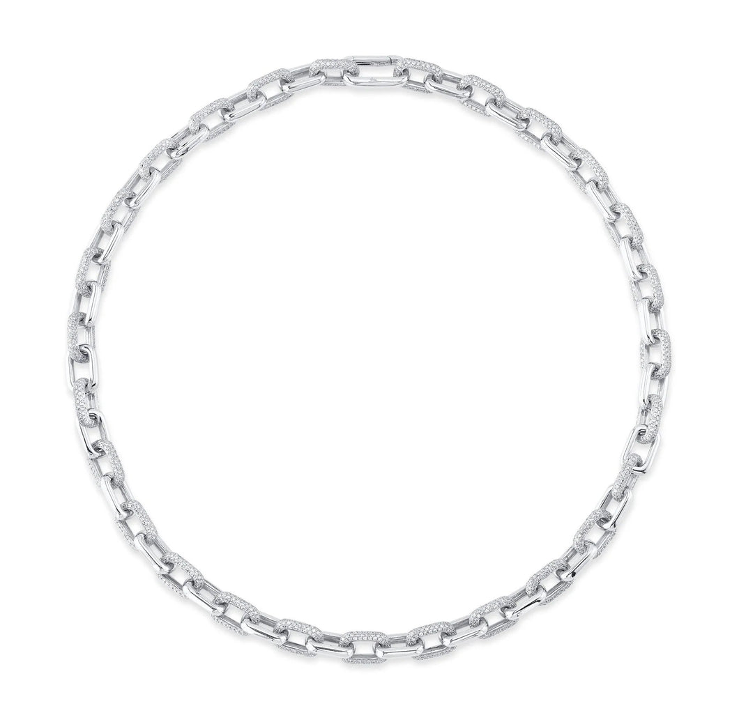 Shy Creation 8 3/4ctw Diamond Pave White Gold Link Necklace