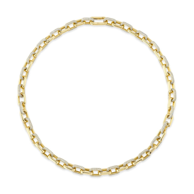 Shy Creation 8 3/4ctw Diamond Pave Yellow Gold Link Necklace